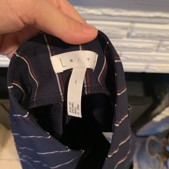 LEITH Navy Striped High Waist Stretch Wide Leg Cropped Pants Size Large - Picture 3 of 8